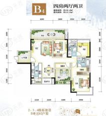 缘水岸B4户型4室2厅2卫1厨户型图