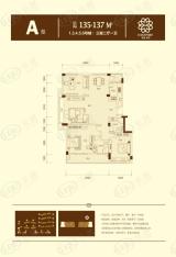 东厦东港A户型135-137平方米三房户型图