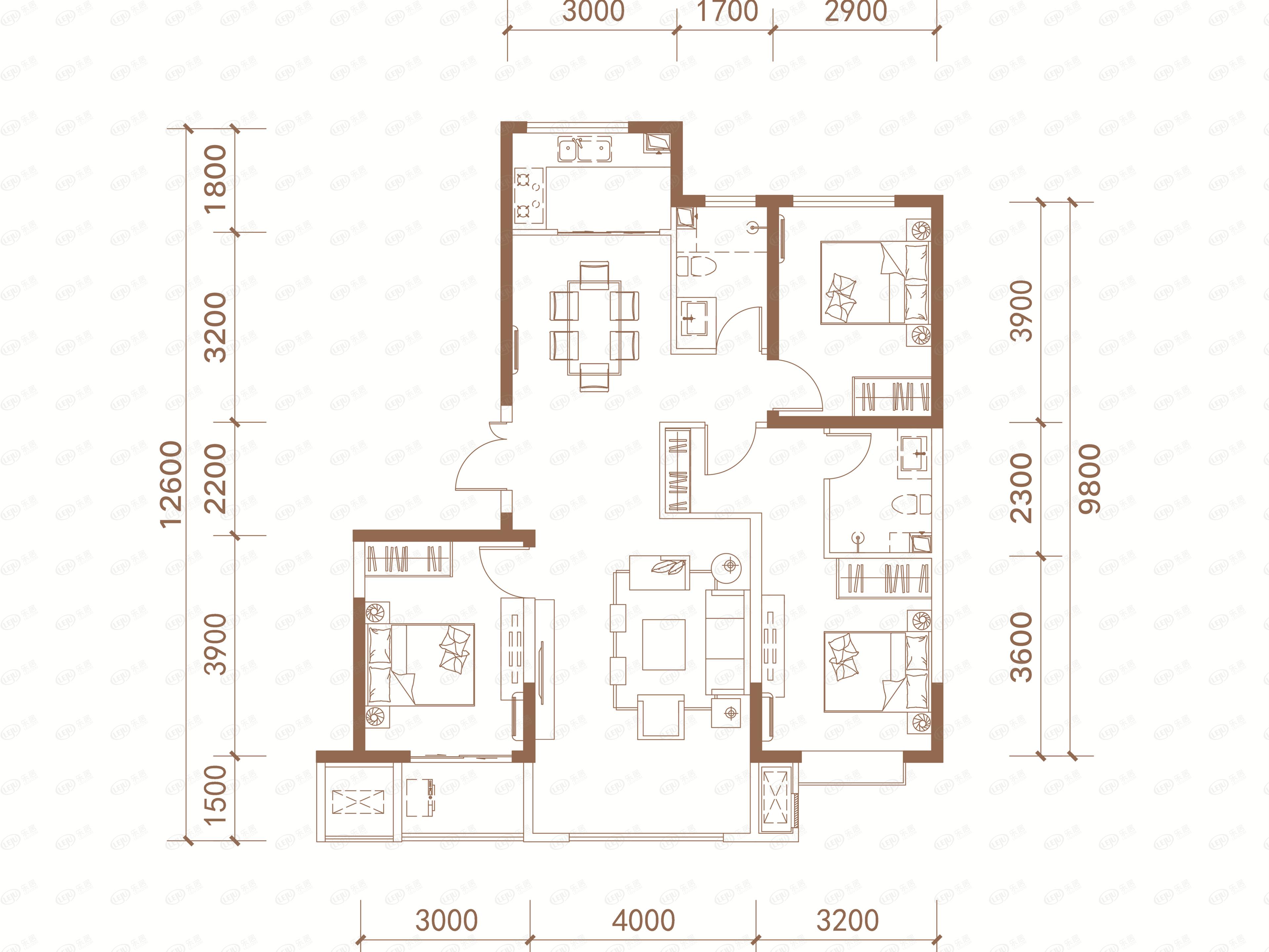 尧都锦悦府户型解密 建面为101.57 ㎡