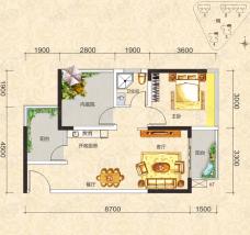 恒鑫御园1室2厅1卫户型图