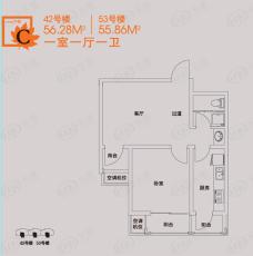 华亭国际1室1厅1卫户型图