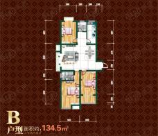江林公园里江林新城4号楼三室两厅两卫134.50平米B户型图户型图