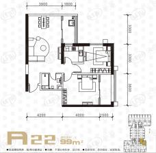 明城国际中心A22户型两室一厅一卫户型图