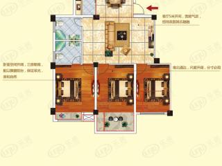 南山凤凰城C户型：三房两厅两卫 面积约99㎡户型图