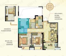 世茂西西湖3室2厅1卫户型图