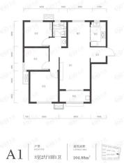 中建昆明澜庭3室2厅1卫户型图