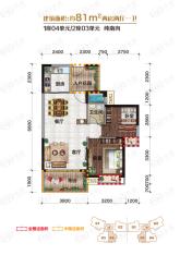 金穗悦景台3栋1座04单位/2座03单位81平两房两厅一卫户型图