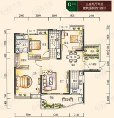湘域熙岸G1-1户型三房两厅两卫户型图