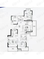 鑫苑湖岸名家房型: 三房;  面积段: 88 －116 平方米;
户型图