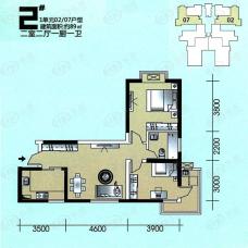 海棠花园2#1单元02/07户型 两室两厅一厨一卫户型图