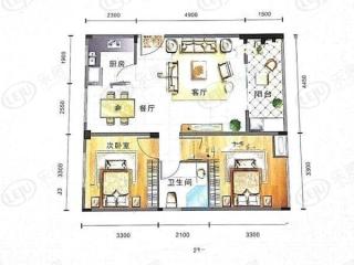 漫城朗御D户型 2室2厅1卫 建筑面积：约78平米户型图