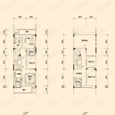 星河时代联排别墅A1-02、A2-02、A4-02、A5-02三四楼3室2厅4卫户型图