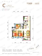 T PARK时尚公园凡高公馆C户型3房2厅2卫-100-105㎡户型图