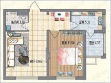 明悦浪漫城高层6栋B户型1室1厅1卫使用面积45平米户型图
