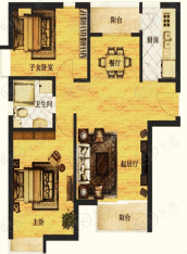 中泰自然城中泰自然城9号楼II-C2室2厅1卫1厨 90.66㎡户型图