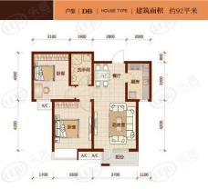 金地叁拾峯DB户型 两室两厅一卫户型图