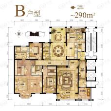 河畔公馆B四室两厅三卫户型图