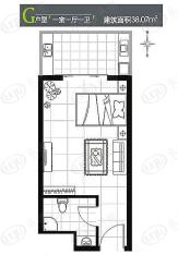 锦城四季在售3号楼-户型G 1室1厅1卫1厨户型图