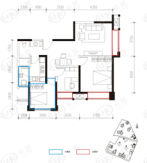 新里柏仕公馆8号楼2011年3月在售 E1户型 86平米 两室两厅一卫户型图