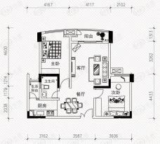 宗申动力城17栋标准层C2户型2室2厅1卫1厨 69.27㎡户型图