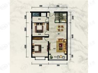 荣域A1-1户型-两室两厅一卫-90平米户型图