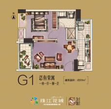 珠江郦城G1户型  一房一厅一卫户型图