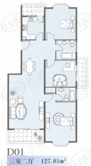 河畔明珠房型: 三房;  面积段: 114.42 －142.19 平方米;户型图