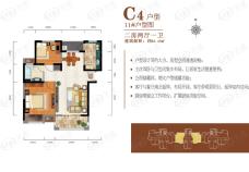 张家山领秀城C4户型图 2室2厅1卫户型图