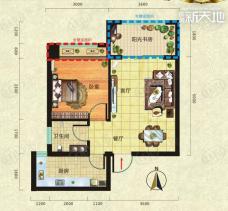 滨湖新天地G户型一房两厅户型图