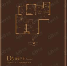 财信圣堤亚纳D3户型三室两厅一卫户型图