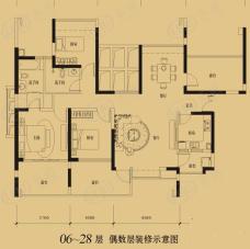 龙岸君粼06~28偶数层 两厅三房两卫156-户型图