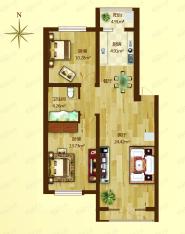 滨才城两房两厅一卫 使用面积64.54平米户型图