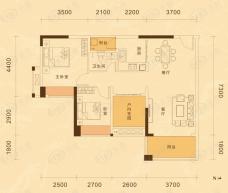 泰豪南山翡翠87.81平米2+1房2厅1卫户型图
