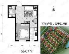 西湖俪景棠苑G3-C户型 一室二厅一卫户型图