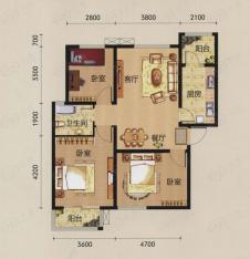 金域名邸3室2厅1卫户型图