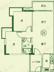 广州富力泉天下04单位，2房2厅1卫户型图