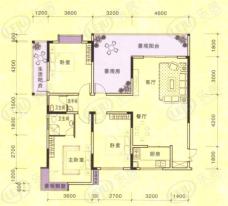 爱莲名城E户型2/3/4栋 三室两厅两卫一厨+三阳台户型图