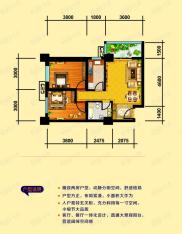 河畔公馆A户型 2室2厅1厨1卫 70.4平米户型图