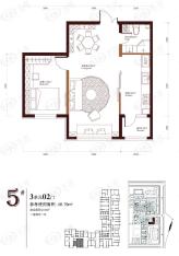 柏悦星城5#3单元2门1室2厅一卫使用面积48.19平米户型图