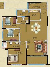 旺东国际广场A户型110平米3房2厅2卫户型图