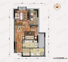 中御公馆D7户型 1室2厅1卫户型图