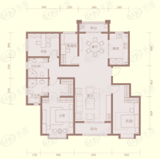 八方紫金御苑B3户型 四室两厅两卫173平米户型图