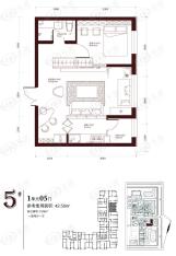 柏悦星城5#1单元5门1室2厅1卫使用面积42.58平米户型图