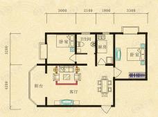 元亨佳邸D3d户型 两室两厅一卫户型图