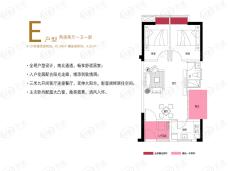 尚峰微豪宅E户型二房二厅一卫61.59平米户型图