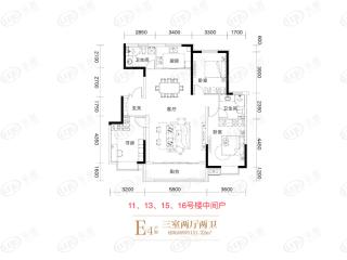 紫荆昌盛·观山悦E4-三室两厅两卫户型户型图
