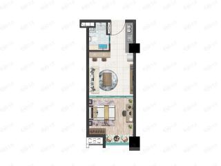 中邦拉普达48平米平层公寓户型户型图