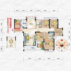 菩提苑E1户型 五房二厅二卫户型图