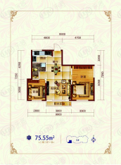 红大明珠两室两厅一卫75.55平户型图