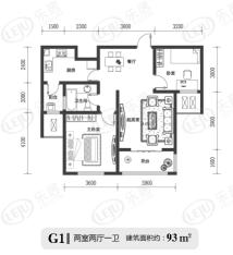中冶滨江国际城G1两室两厅一卫 98平方米户型图
